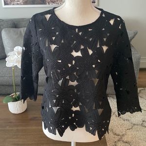 Black Blouse with Floral Cutouts Sz small